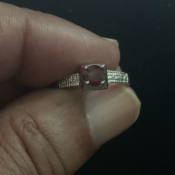 Garnet & Diamond Ring Sterling Silver - Picture 4 of 5